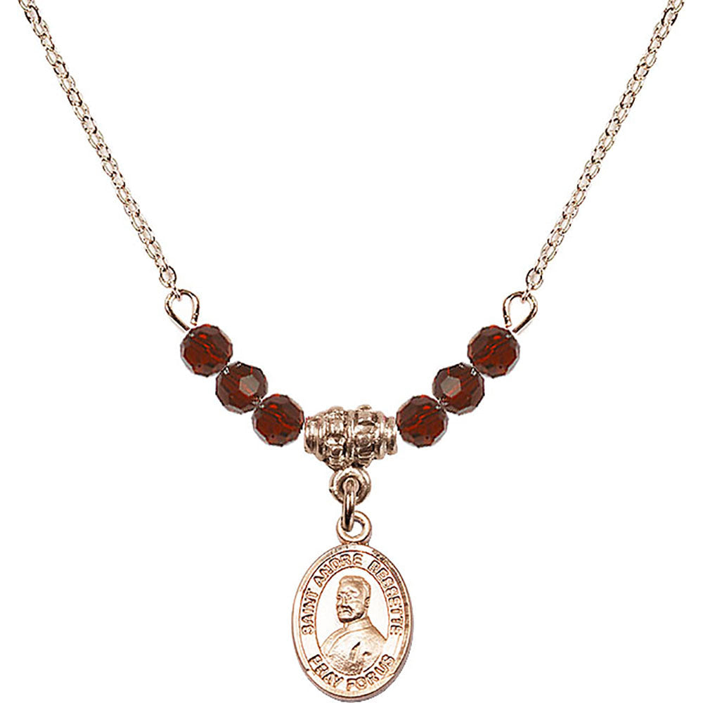 14kt Gold Filled Saint Andre Bessette Birthstone Necklace with Garnet Beads - 9424