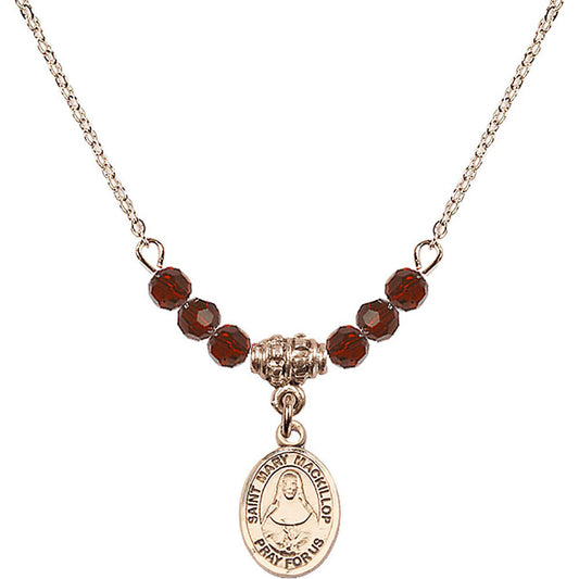 14kt Gold Filled Saint Mary Mackillop Birthstone Necklace with Garnet Beads - 9425