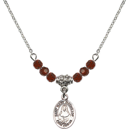 Sterling Silver Saint Mary Mackillop Birthstone Necklace with Garnet Beads - 9425