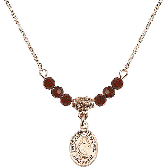 14kt Gold Filled Saint Maria Bertilla Boscardin Birthstone Necklace with Garnet Beads - 9428