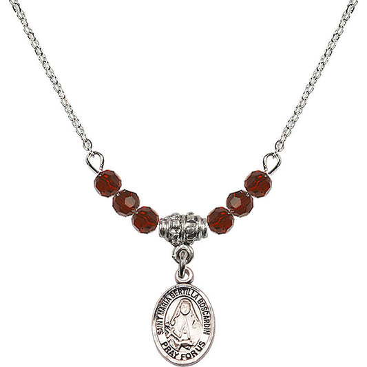 Sterling Silver Saint Maria Bertilla Boscardin Birthstone Necklace with Garnet Beads - 9428