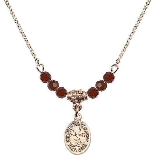 14kt Gold Filled Saint Mary Magdalene of Canossa Birthstone Necklace with Garnet Beads - 9429