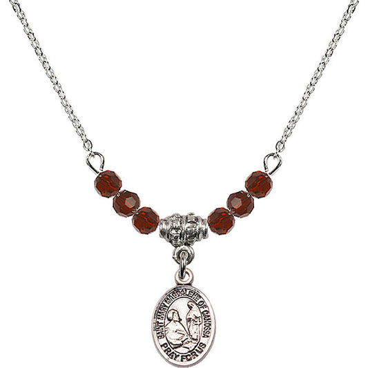 Sterling Silver Saint Mary Magdalene of Canossa Birthstone Necklace with Garnet Beads - 9429