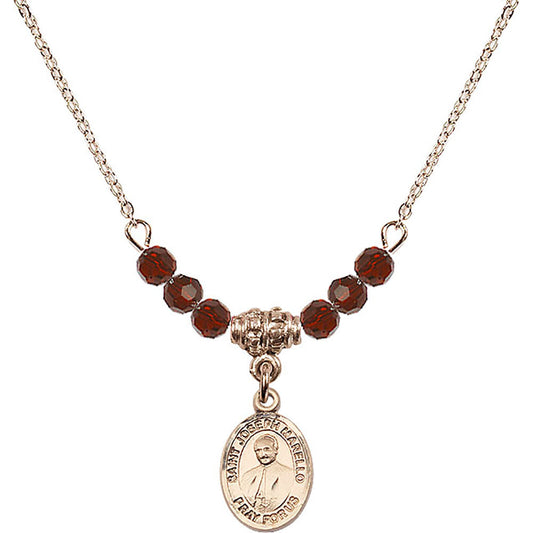 14kt Gold Filled Saint Joseph Marello Birthstone Necklace with Garnet Beads - 9430