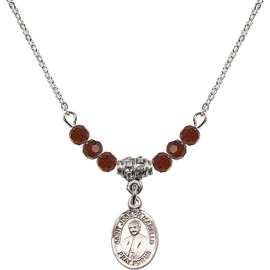 Sterling Silver Saint Joseph Marello Birthstone Necklace with Garnet Beads - 9430