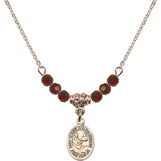 14kt Gold Filled Saint Claude de la Colombiere Birthstone Necklace with Garnet Beads - 9432
