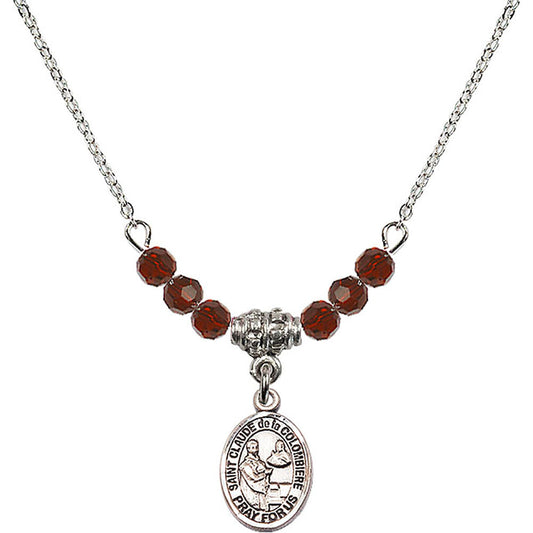 Sterling Silver Saint Claude de la Colombiere Birthstone Necklace with Garnet Beads - 9432
