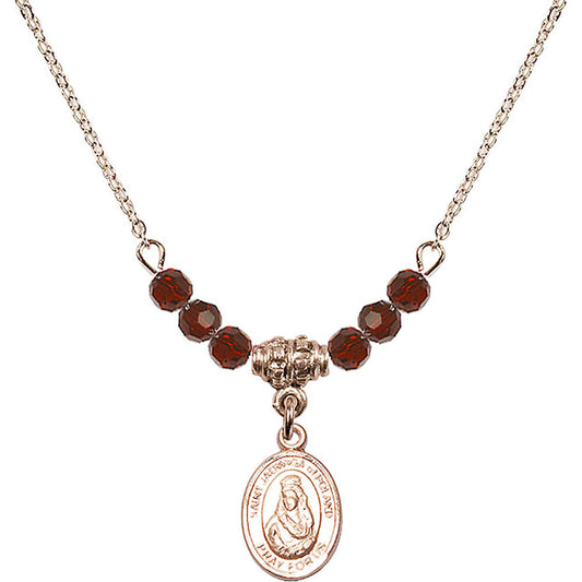 14kt Gold Filled Saint Jadwiga of Poland Birthstone Necklace with Garnet Beads - 9434