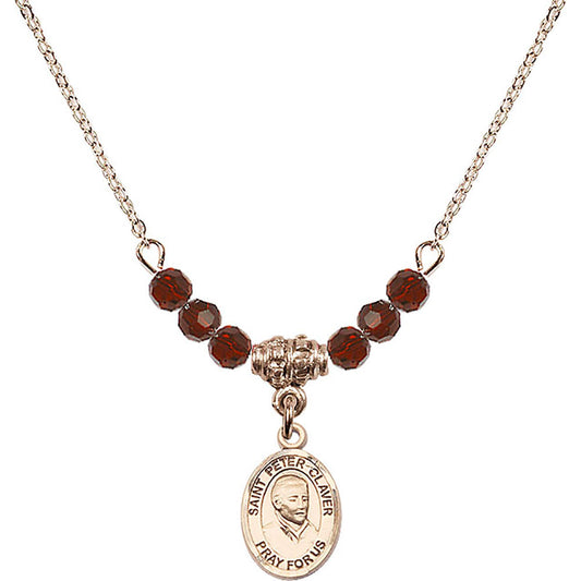 14kt Gold Filled Saint Peter Claver Birthstone Necklace with Garnet Beads - 9442