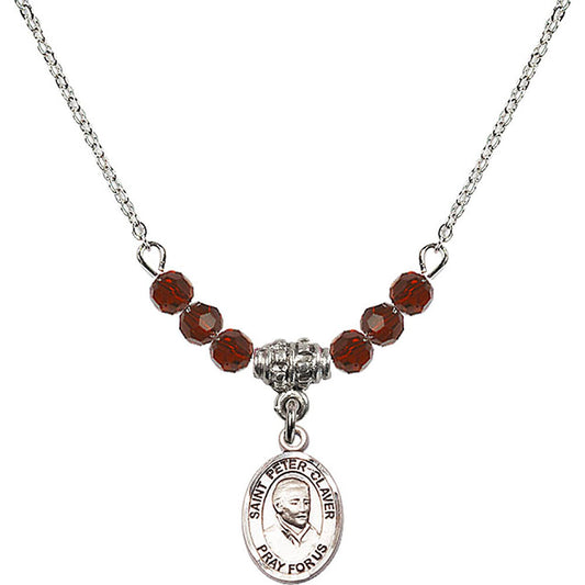 Sterling Silver Saint Peter Claver Birthstone Necklace with Garnet Beads - 9442