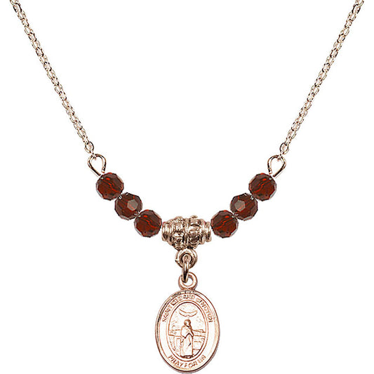 14kt Gold Filled Saint Medard of Noyon Birthstone Necklace with Garnet Beads - 9444
