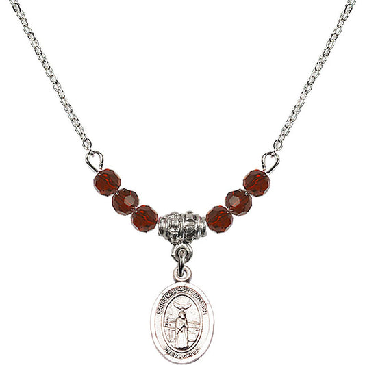 Sterling Silver Saint Medard of Noyon Birthstone Necklace with Garnet Beads - 9444
