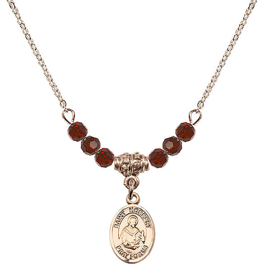 14kt Gold Filled Saint Norbert of Xanten Birthstone Necklace with Garnet Beads - 9447