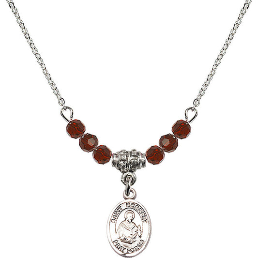 Sterling Silver Saint Norbert of Xanten Birthstone Necklace with Garnet Beads - 9447