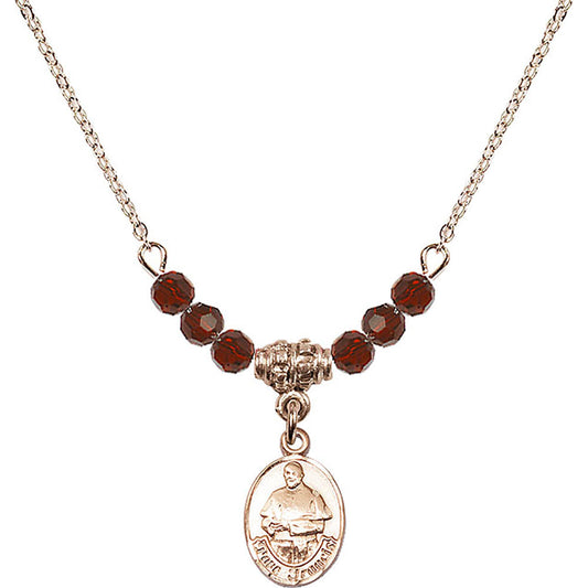 14kt Gold Filled Pope Francis Birthstone Necklace with Garnet Beads - 9451