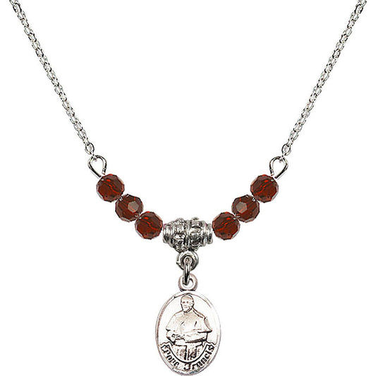 Sterling Silver Pope Francis Birthstone Necklace with Garnet Beads - 9451