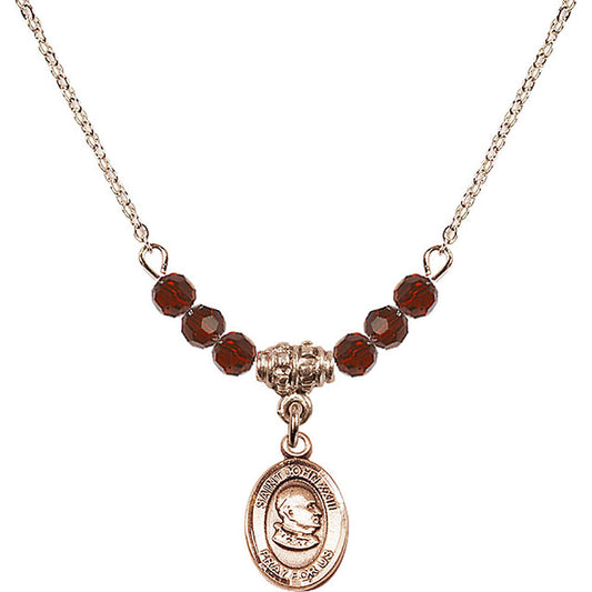 14kt Gold Filled Saint John XXIII Birthstone Necklace with Garnet Beads - 9455