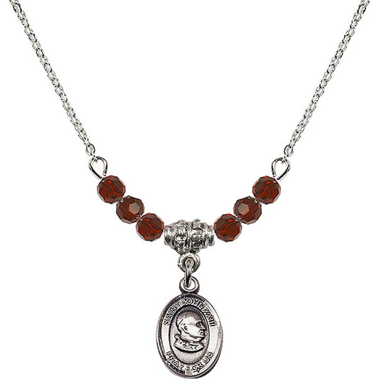 Sterling Silver Saint John XXIII Birthstone Necklace with Garnet Beads - 9455