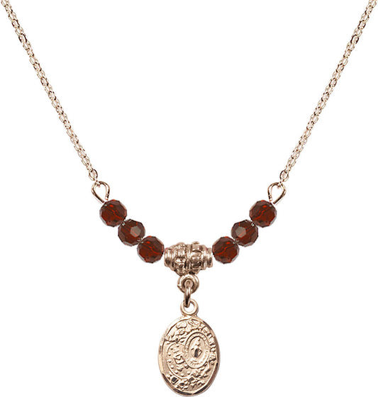 14kt Gold Filled Miraculous Birthstone Necklace with Garnet Beads - 9682