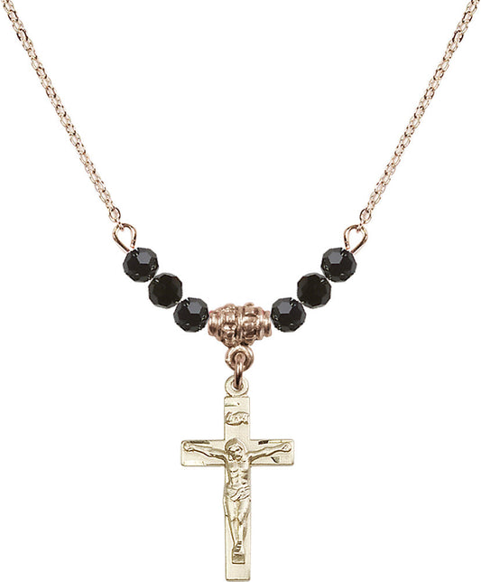 14kt Gold Filled Crucifix Birthstone Necklace with Jet Beads - 0001