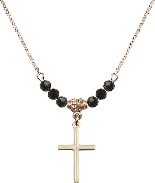 14kt Gold Filled Cross Birthstone Necklace with Jet Beads - 0017