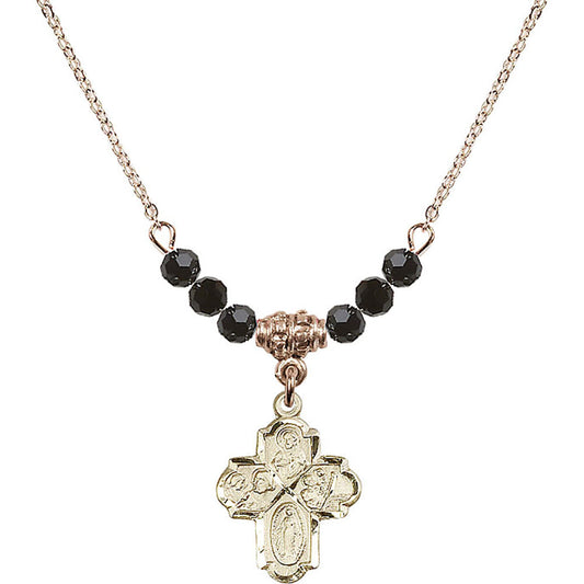 14kt Gold Filled 4-Way Birthstone Necklace with Jet Beads - 0047