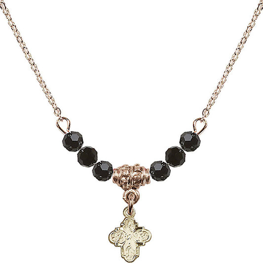 14kt Gold Filled 4-Way Birthstone Necklace with Jet Beads - 0207