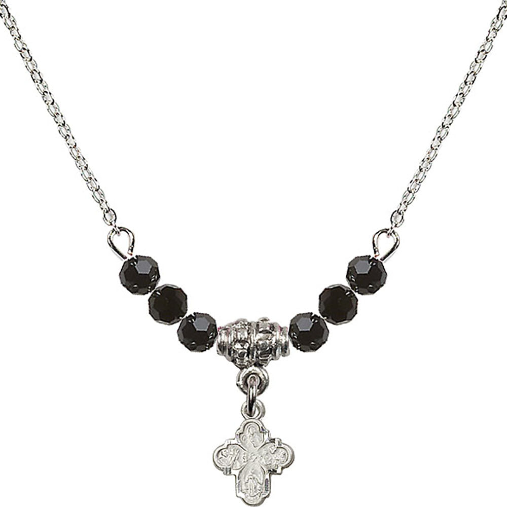 Sterling Silver 4-Way Birthstone Necklace with Jet Beads - 0207