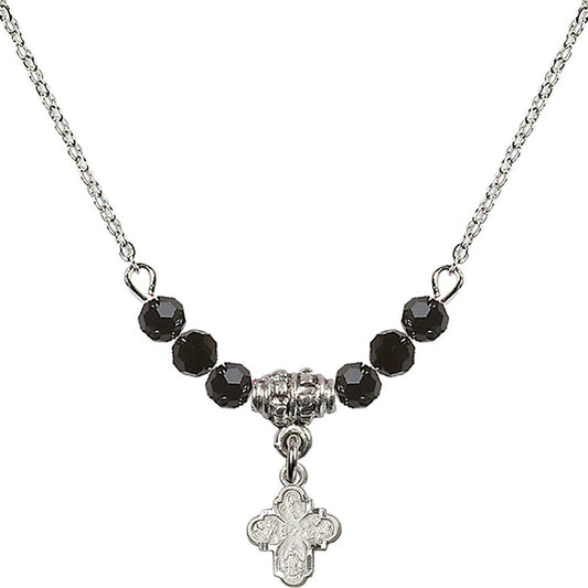 Sterling Silver 4-Way Birthstone Necklace with Jet Beads - 0207