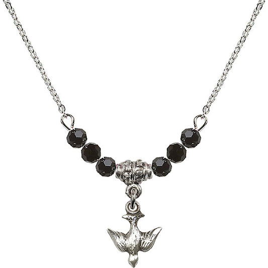 Sterling Silver Holy Spirit Birthstone Necklace with Jet Beads - 0208