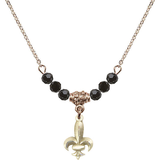 14kt Gold Filled Fleur de Lis Birthstone Necklace with Jet Beads - 0293