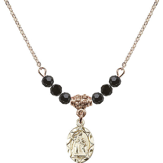 14kt Gold Filled Saint Ann Birthstone Necklace with Jet Beads - 0301