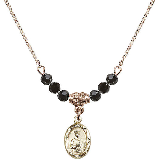 14kt Gold Filled Saint Jude Birthstone Necklace with Jet Beads - 0301