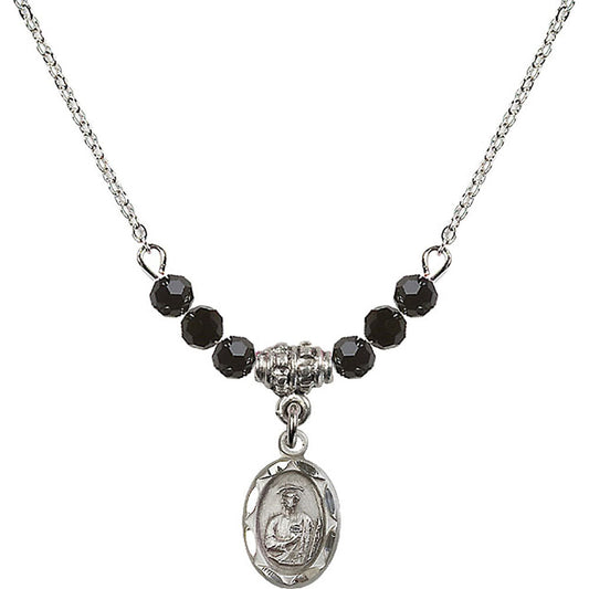 Sterling Silver Saint Jude Birthstone Necklace with Jet Beads - 0301