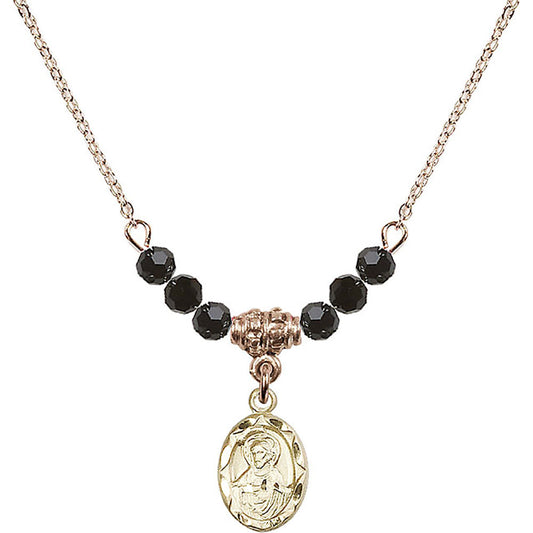 14kt Gold Filled Scapular Birthstone Necklace with Jet Beads - 0301