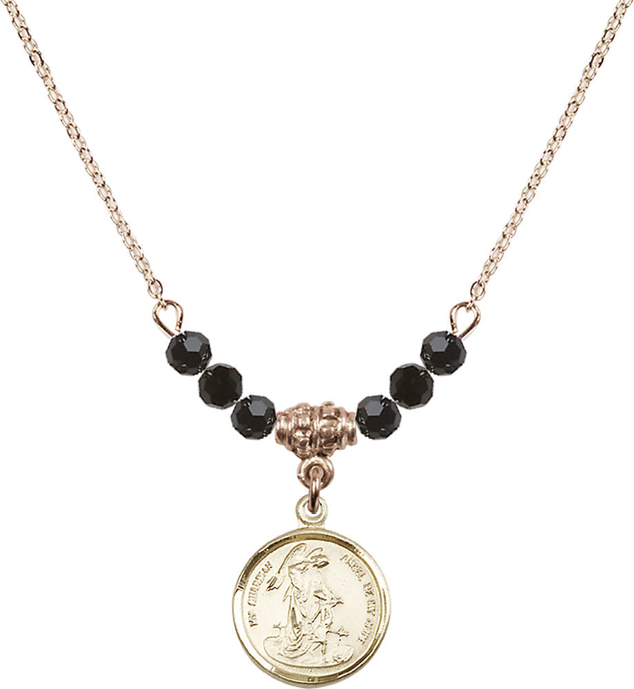 14kt Gold Filled Guardian Angel Birthstone Necklace with Jet Beads - 0601