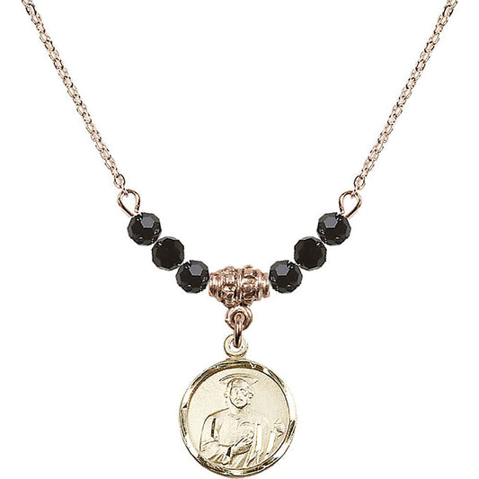 14kt Gold Filled Saint Jude Birthstone Necklace with Jet Beads - 0601