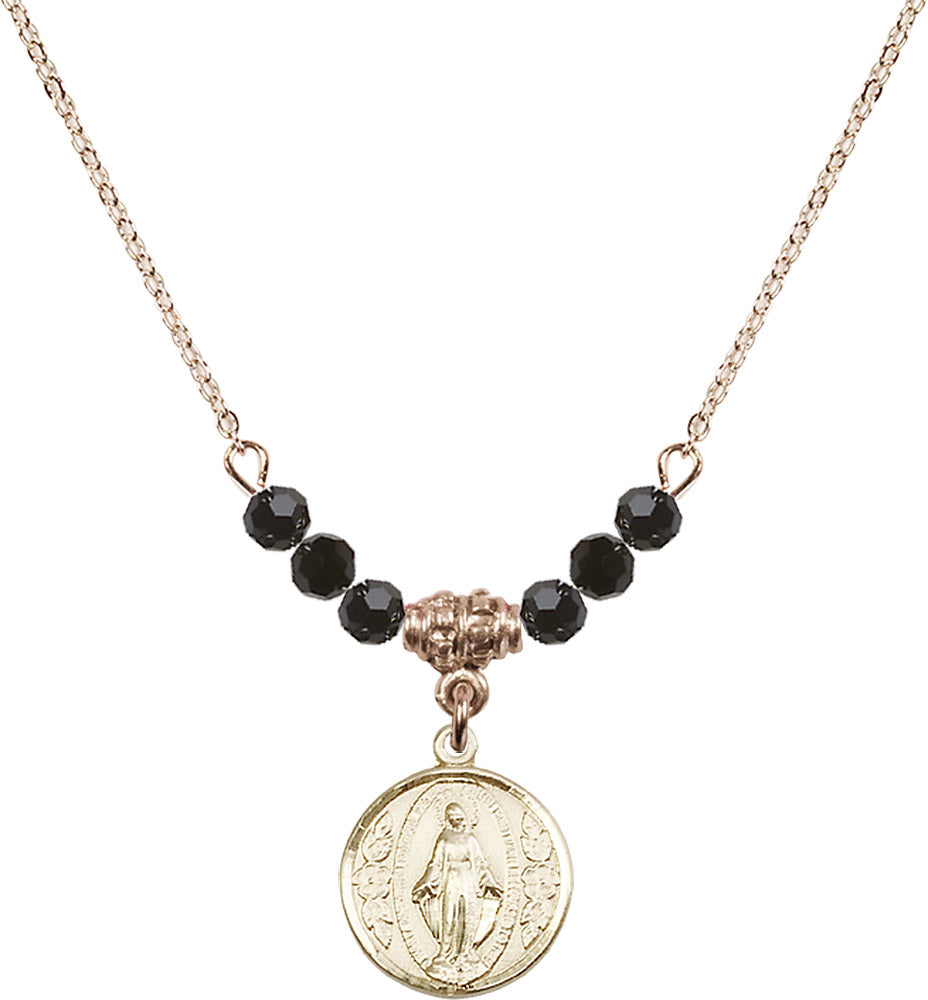 14kt Gold Filled Miraculous Birthstone Necklace with Jet Beads - 0601