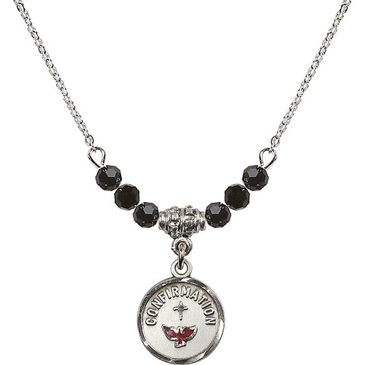 Sterling Silver Confirmation Birthstone Necklace with Jet Beads - 0601
