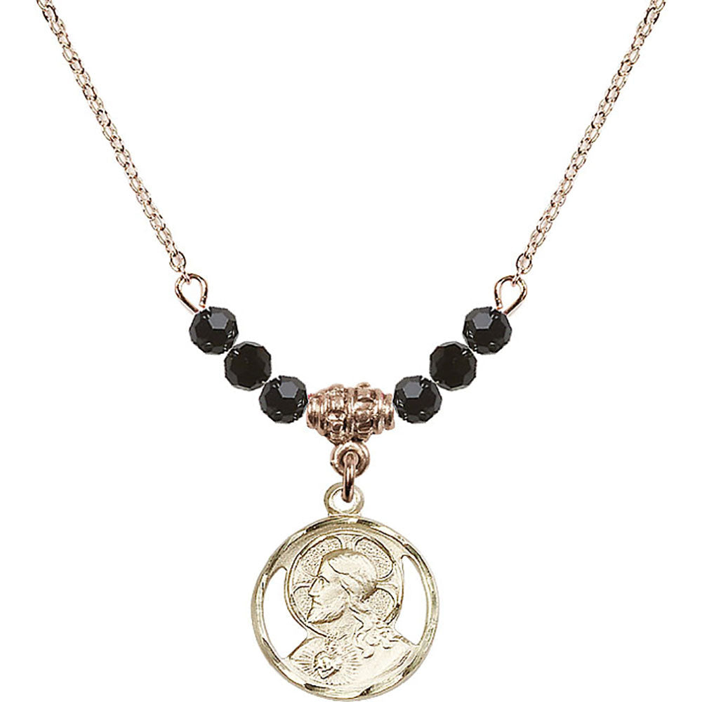 14kt Gold Filled Scapular Birthstone Necklace with Jet Beads - 0611