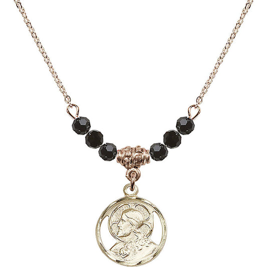 14kt Gold Filled Scapular Birthstone Necklace with Jet Beads - 0611