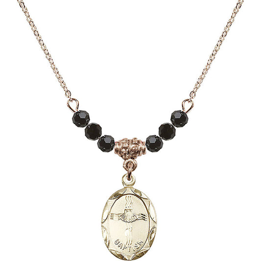 14kt Gold Filled Baptism Birthstone Necklace with Jet Beads - 0612