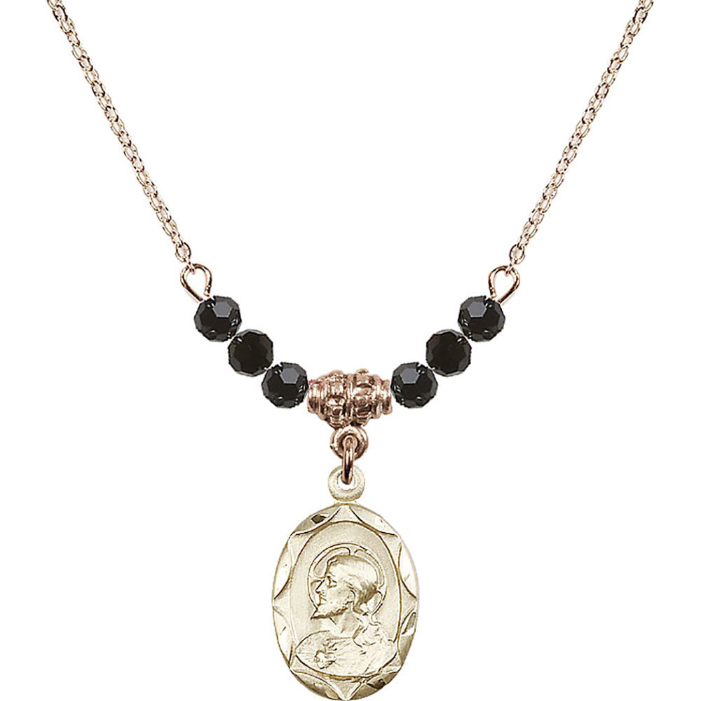 14kt Gold Filled Scapular Birthstone Necklace with Jet Beads - 0612