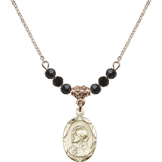 14kt Gold Filled Scapular Birthstone Necklace with Jet Beads - 0612