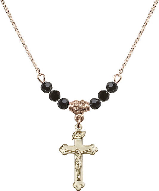 14kt Gold Filled Crucifix Birthstone Necklace with Jet Beads - 0669
