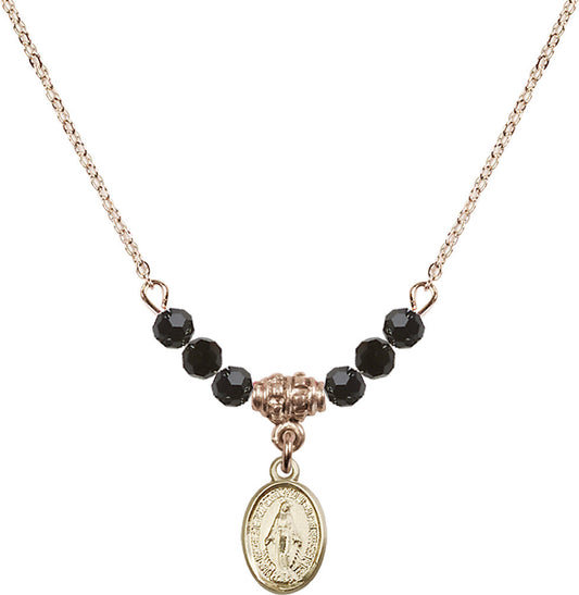 14kt Gold Filled Miraculous Birthstone Necklace with Jet Beads - 0702