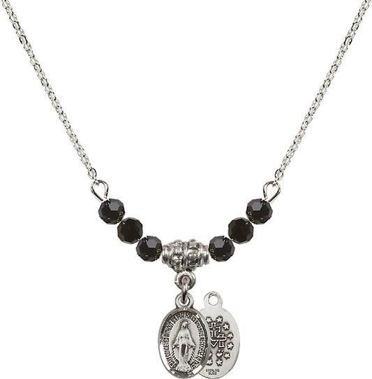 Sterling Silver Miraculous Birthstone Necklace with Jet Beads - 0702