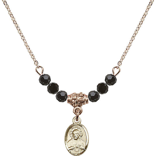 14kt Gold Filled Scapular Birthstone Necklace with Jet Beads - 0702