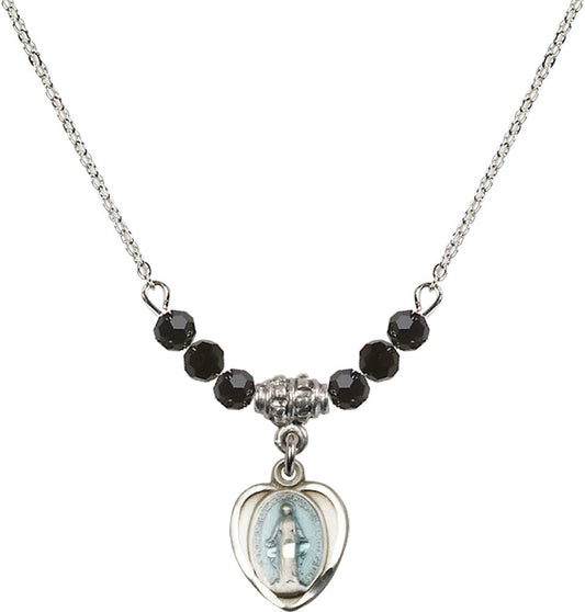 Sterling Silver Miraculous Birthstone Necklace with Jet Beads - 0706