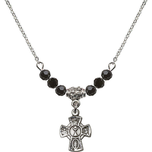 Sterling Silver 5-Way / Chalice Birthstone Necklace with Jet Beads - 0845